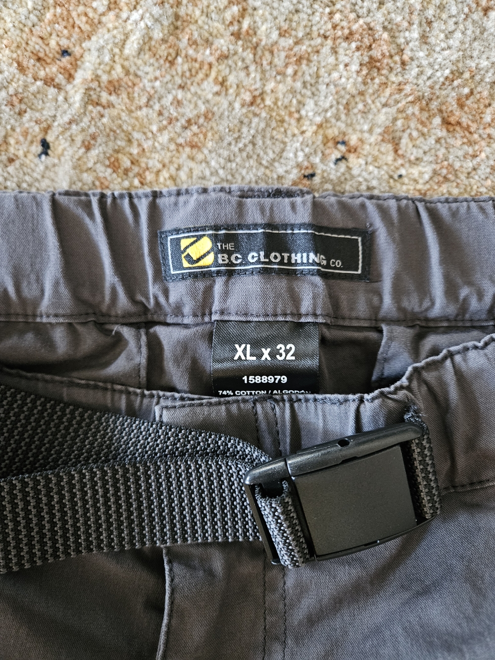 BC Clothing Co. Gray Convertible Zip-Off Hiking Pants w/ Belt Cotton XL x 32 - Picture 2 of 5